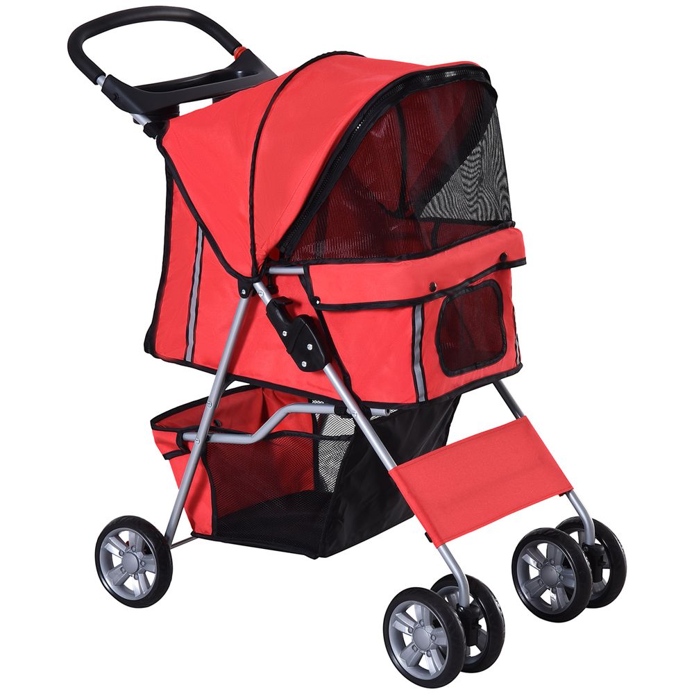 Poussette chien acier polyester avec porte-gobelets pliante 75x45x97cm rouge