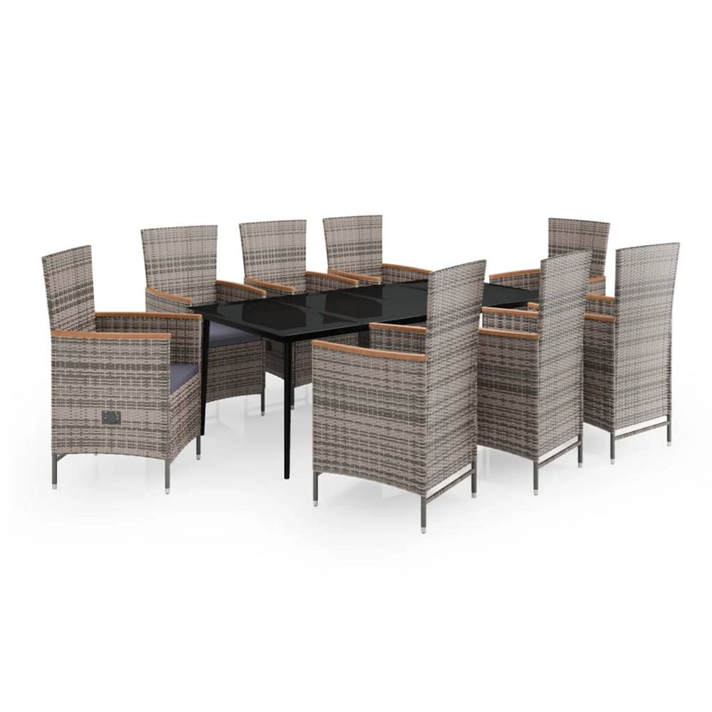 Ensemble à manger de jardin avec coussins 9 pcs gris