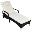 Transat chaise longue bain de soleil lit de jardin terrasse meuble d'extérieur avec coussin et roues résine tressée noir 02_0