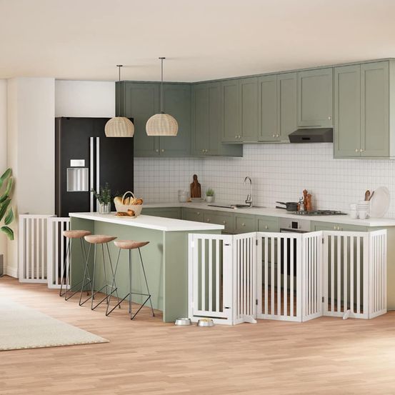Grand parc pour chien en bois blanc 12 panneaux, barrière pliable h90cm avec porte sécurisée