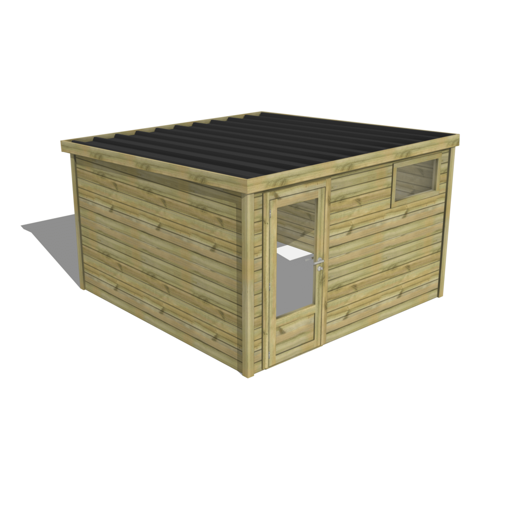 Abri de jardin bois pin traité autoclave 27mm - essentiel - 3,44x3,44m / 12m2 - bac acier - abri français