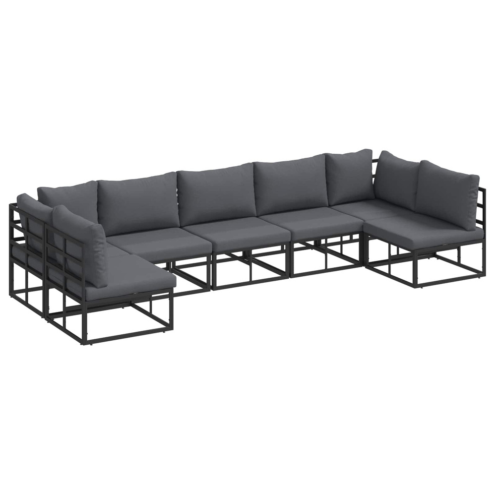 Ensemble de canapé de jardin avec coussin 7 pcs noir aluminium