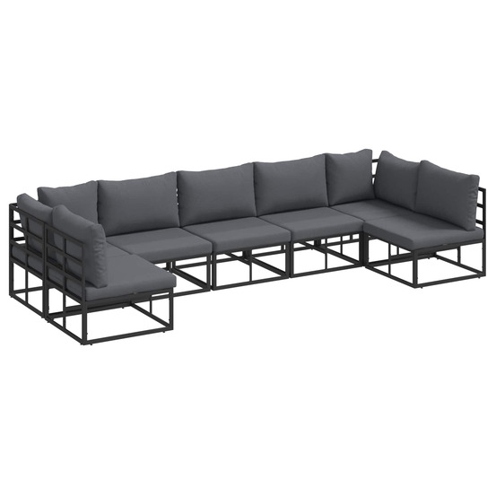 Ensemble de canapé de jardin avec coussin 7 pcs noir aluminium