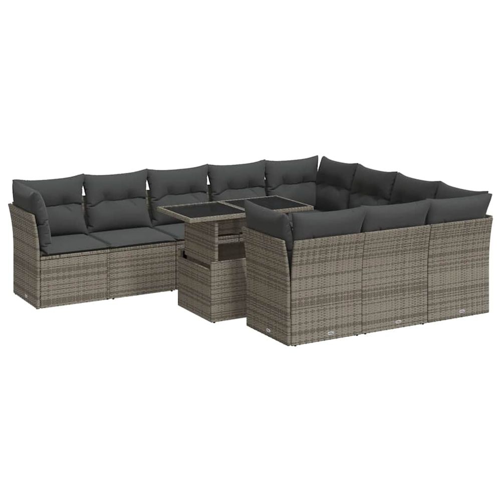 Salon de jardin 11 pcs avec coussins gris résine tressée