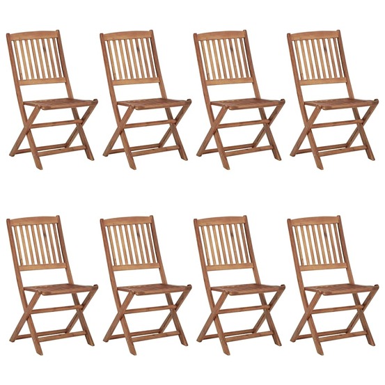 Chaises pliables de jardin lot de 8 avec coussins bois d'acacia
