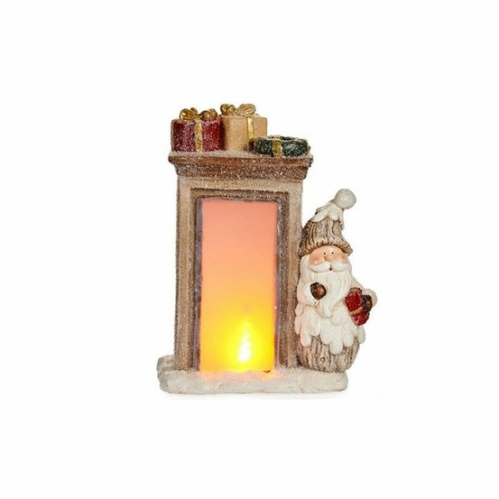 Figurine décorative père noël lumière led céramique marron blanc (20 x 45 x 32 cm)