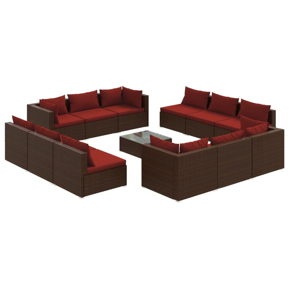 Salon de jardin 13 pcs avec coussins résine tressée marron
