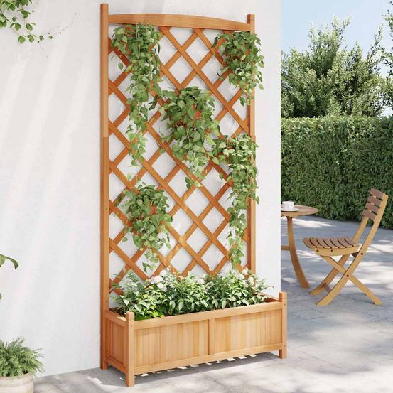 Grande jardinière treillis arqué bois de sapin pour plantes grimpantes marron 180cm