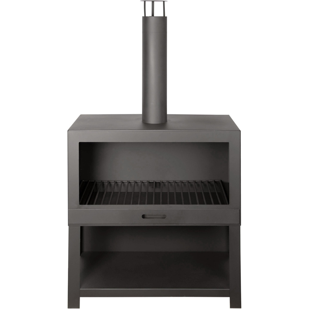 Cheminée d'extérieur avec bûcher intégré noir