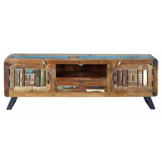 Meuble tv 2 tiroirs bois-fer marron - calypso décoration d'autrefois