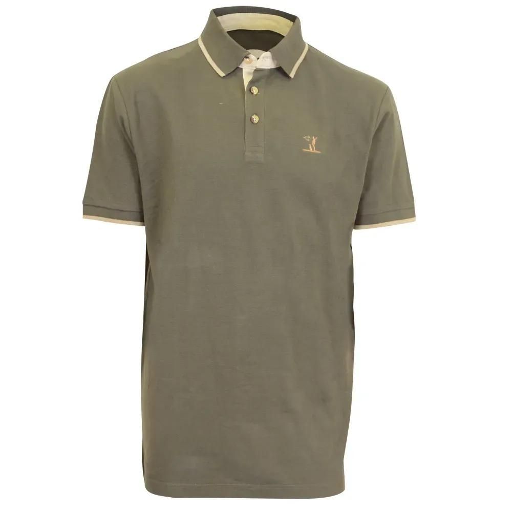 Polo brodé sanglier manches courtes coton piqué kaki s à 3xl
