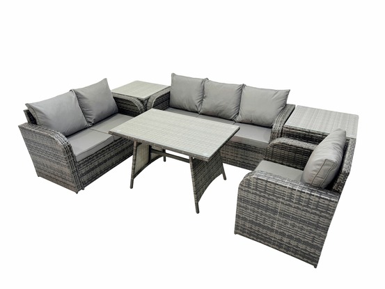 6 places salon de jardin exterieur ensemble de canapés en rotin avec table à manger 2 tables d'appoint gris foncé mixte