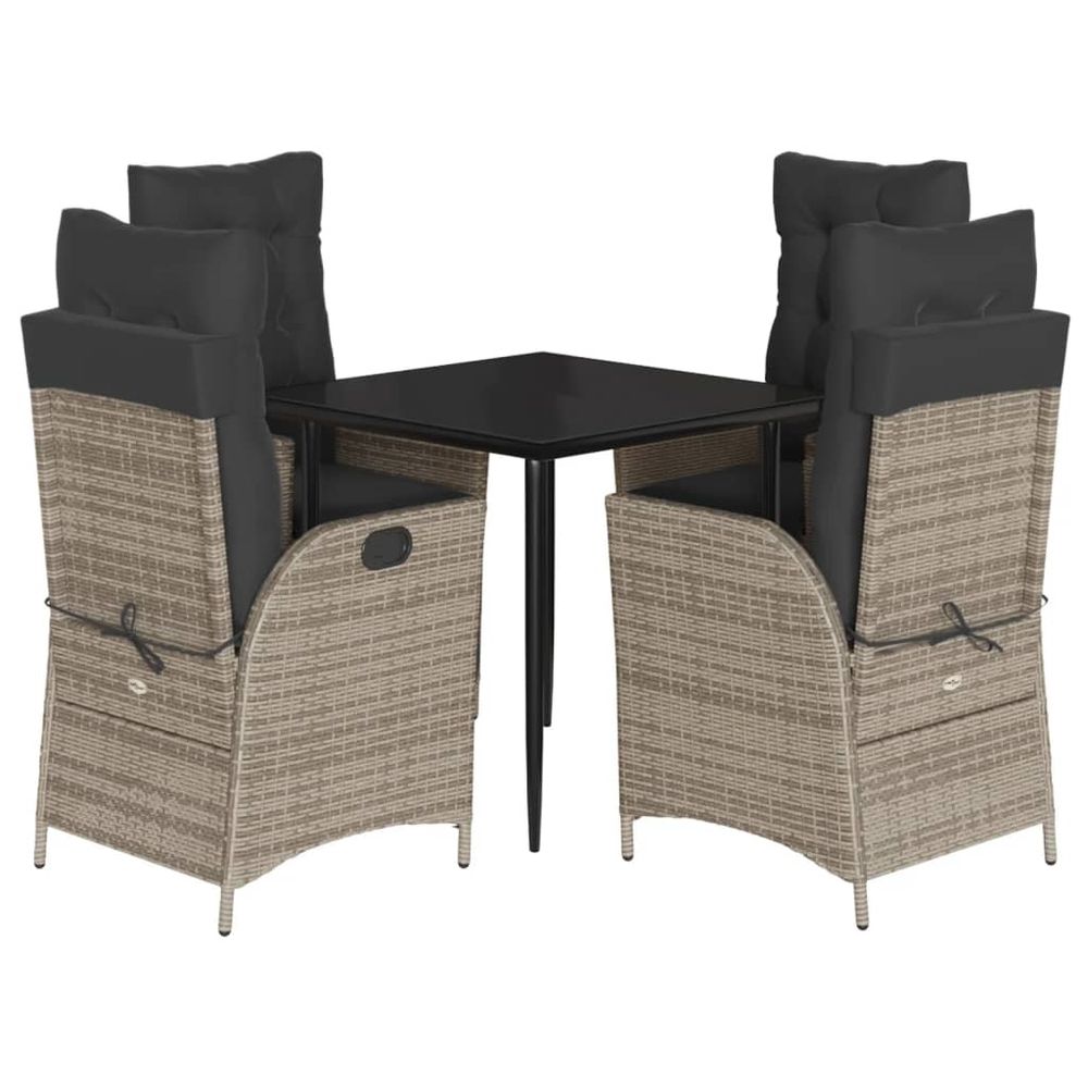 Ensemble à manger de jardin 5 pcs coussins gris résine tressée