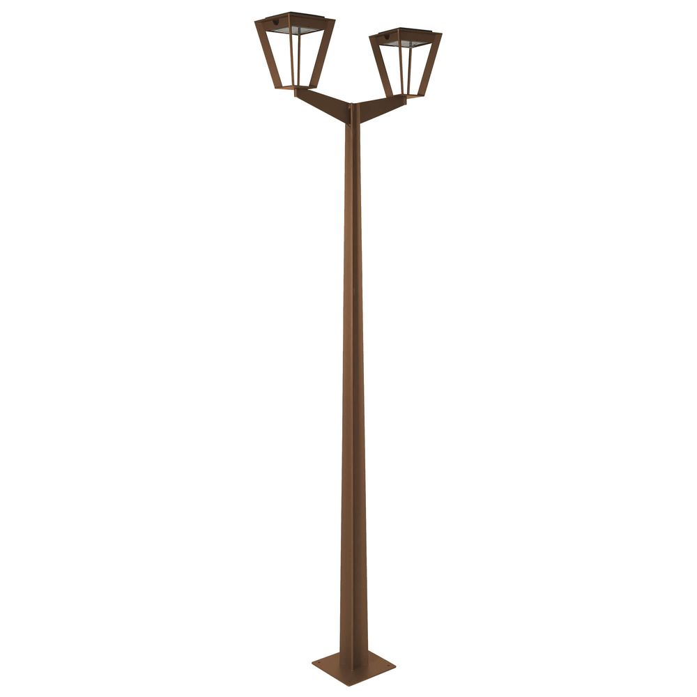 Lampadaire solaire extérieur double métro en aluminium corten h.220 cm