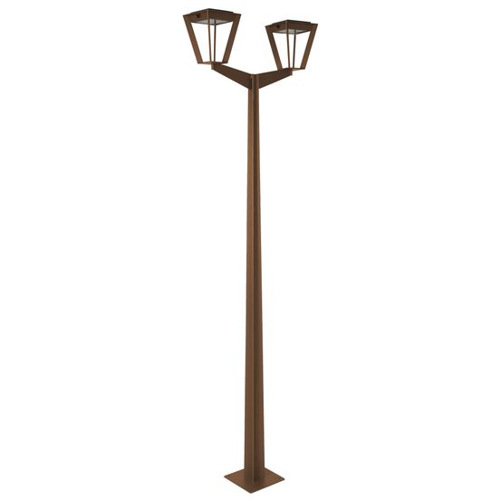 Lampadaire solaire extérieur double métro en aluminium corten h.220 cm