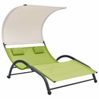 Chaise longue double avec auvent textilène vert