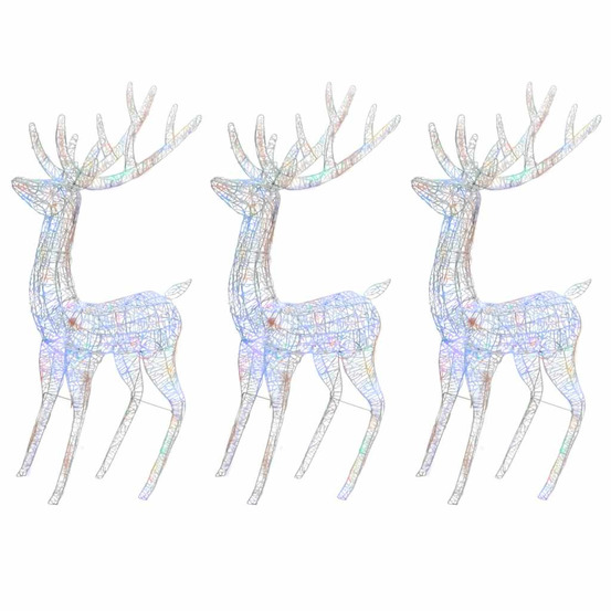 Rennes de noël xxl acrylique 250 led 3 pcs 180 cm multicolore