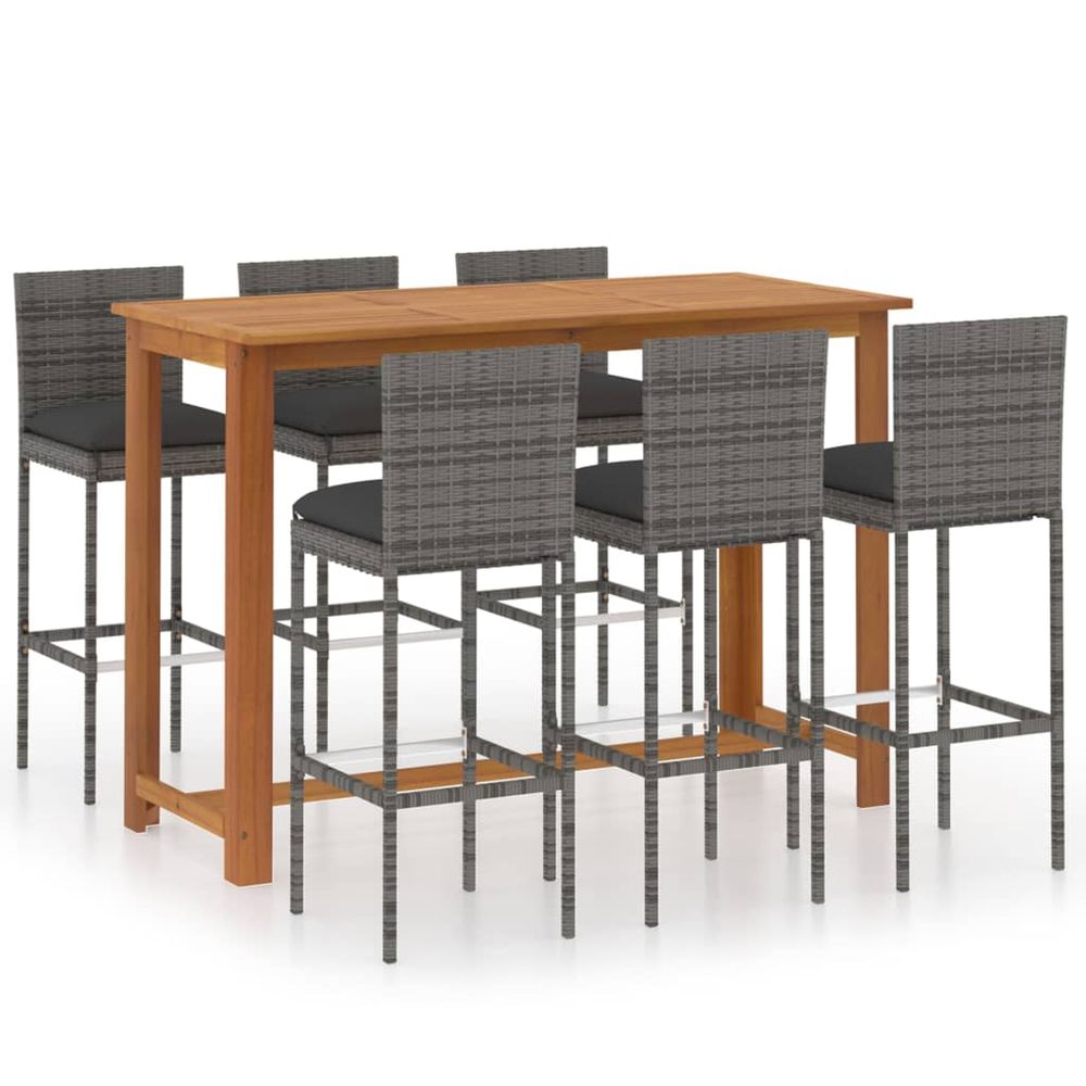 Ensemble de bar de jardin 7 pcs avec coussins gris