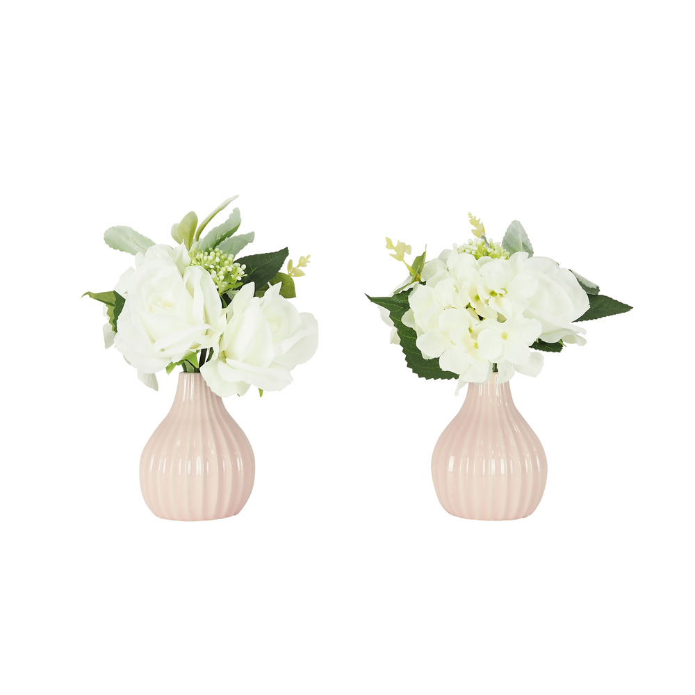 Bouquet artificiel de fleurs blanches en pot 25cm lot de 2