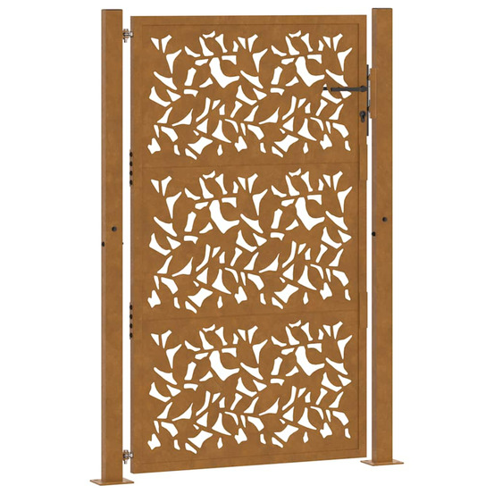 Portail de jardin 100x150 cm en acier patiné avec motif feuille