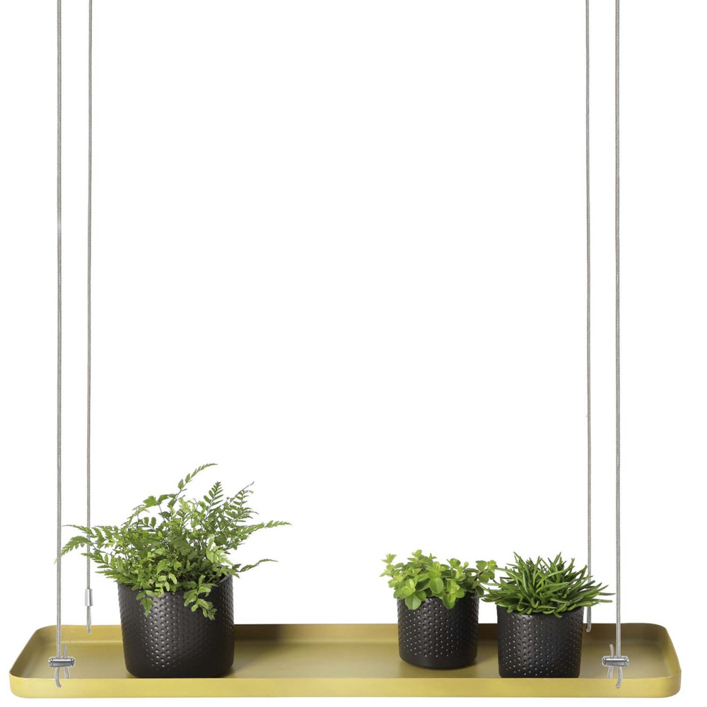 Support à plantes rectangulaire à suspendre doré longueur de 58 cm