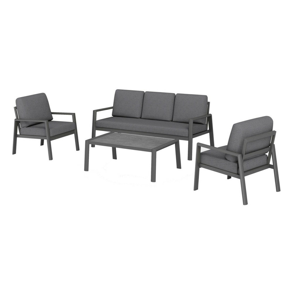 Ensemble salon de jardin complet 4 places oceane ii en aluminium - grey/gris foncé