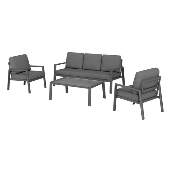 Ensemble salon de jardin complet 4 places oceane ii en aluminium - grey/gris foncé