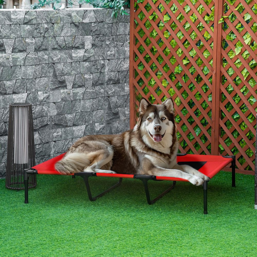Lit surélevé pliable pour chien métal oxford toile respirante rouge noir 122 x 92 x 23 cm voyage camping quotidien