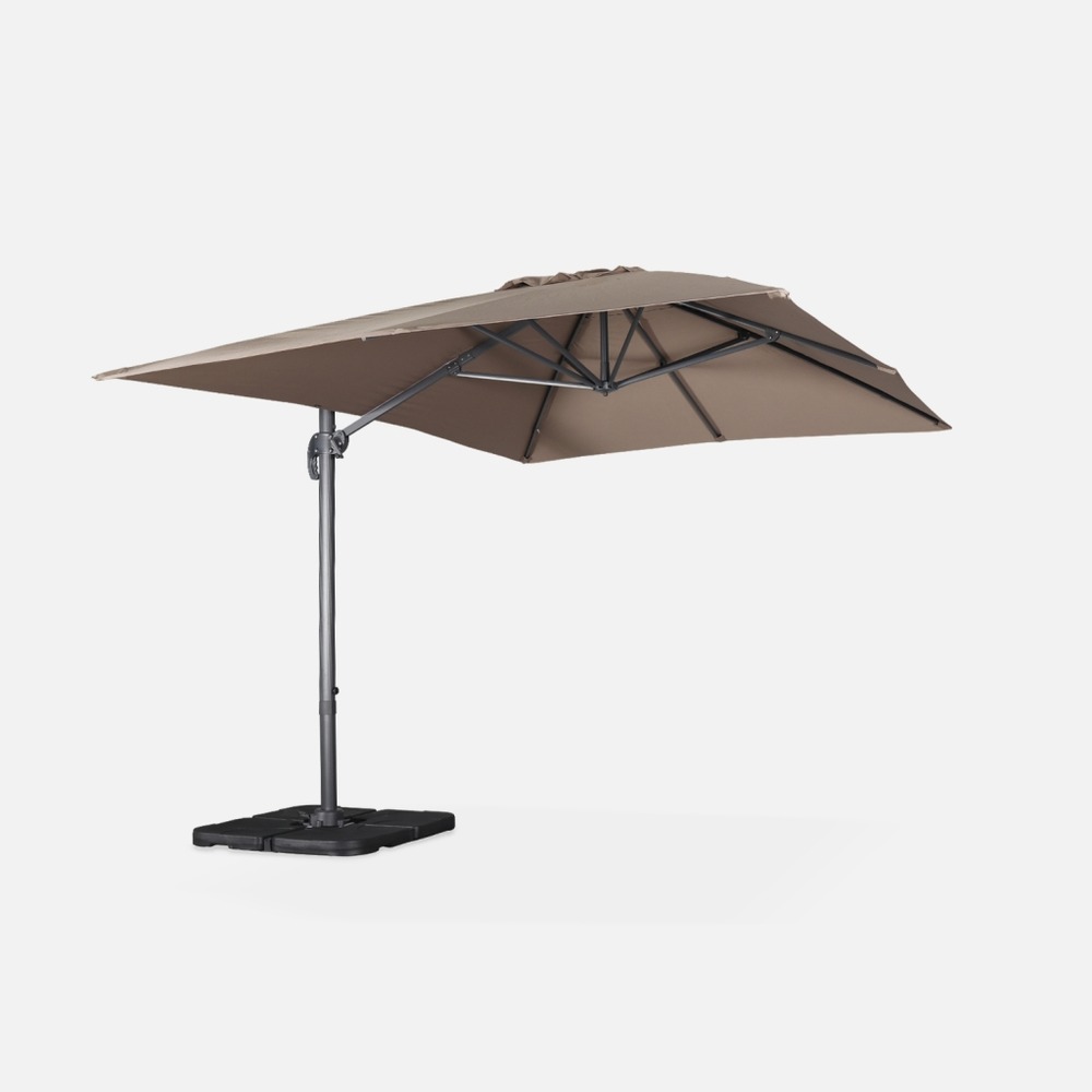 Parasol déporté rectangulaire 3x4 m - wimereux - parasol excentré inclinable dans 5 positions, rotatif à 360° + dalles à lester