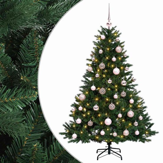 Sapin de noël artificiel avec boules 150 cm 150 led blanc chaud