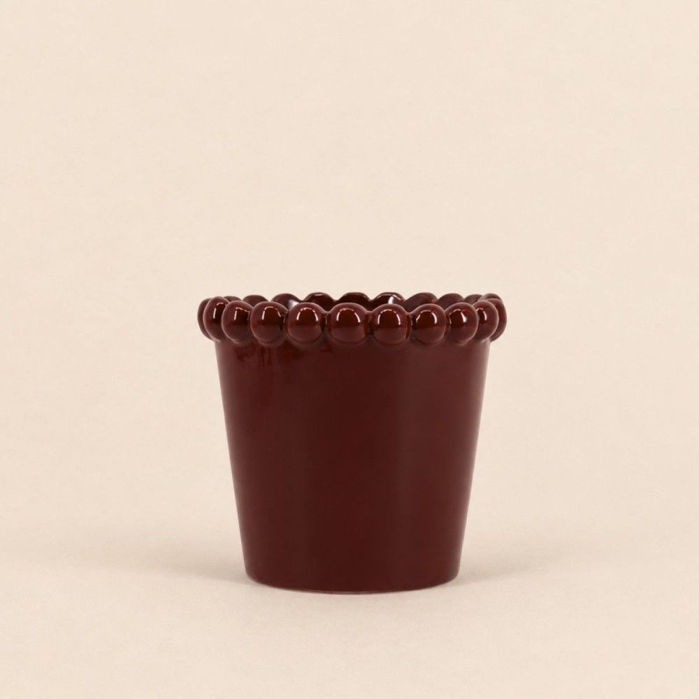 Cache-pot en céramique avec perles bordeaux 16cm