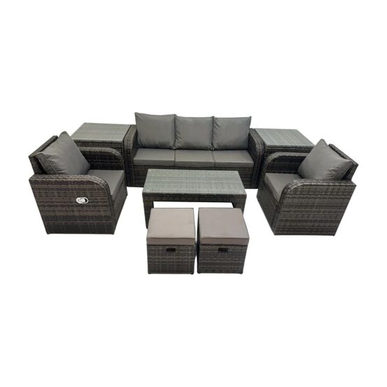 7 places salon de jardin avec table basse rectangulaire 2 tables d'appoint 2 petits tabourets ensemble de canapés en rotin