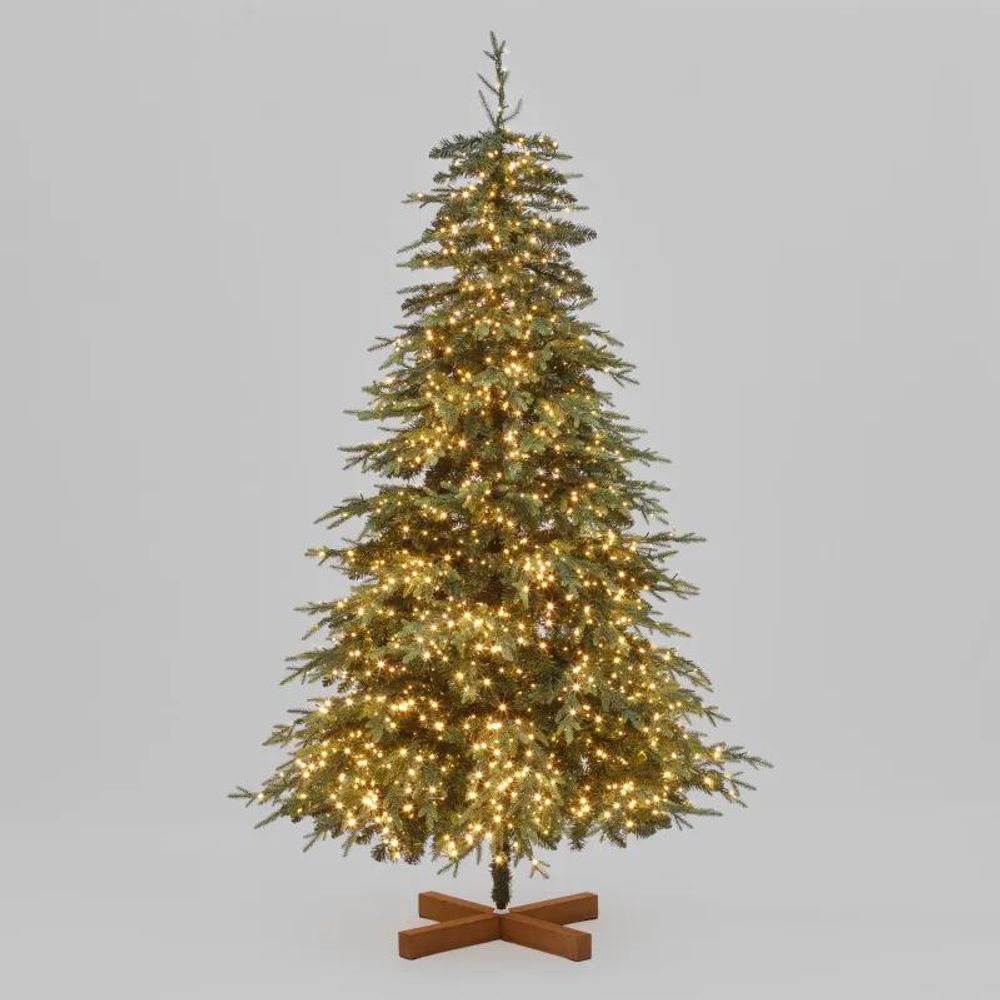 Sapin artificiel deluxe préluminé h225cm ø140cm 3850 miniled blanc chaud pe pvc 12 jeux lumière lotti