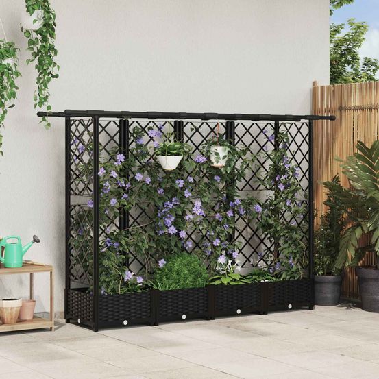 Grande jardinière pp pour terrasse treillis de support 202,5x40x121cm noir