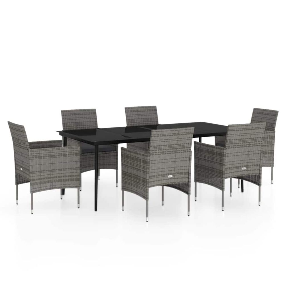 Ensemble à manger de jardin coussins 7pcs gris et noir