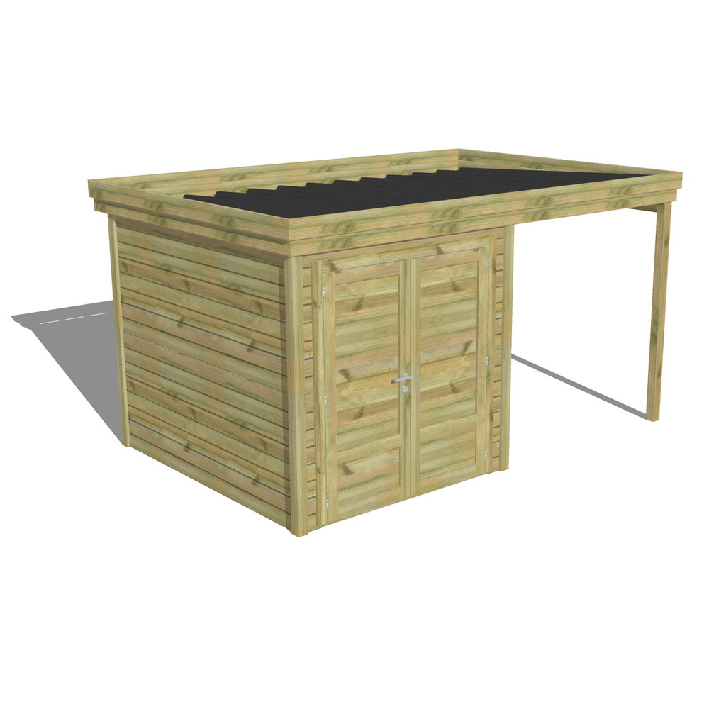 Abri de jardin bois pin traité autoclave 27mm - 4,14x2,64m / 11m2 - bac acier - abri français