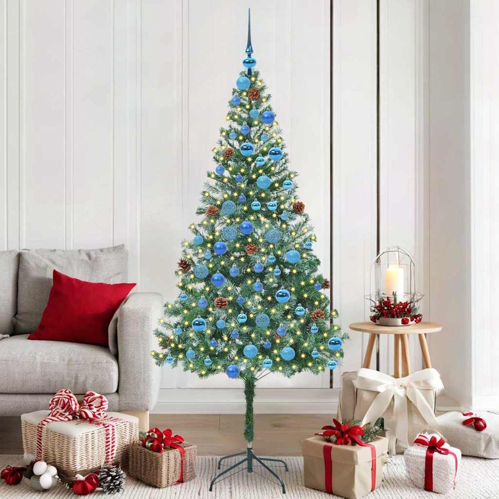 Sapin de noël majestueux 180cm effet neige, pack tout-en-un avec lumières et boules