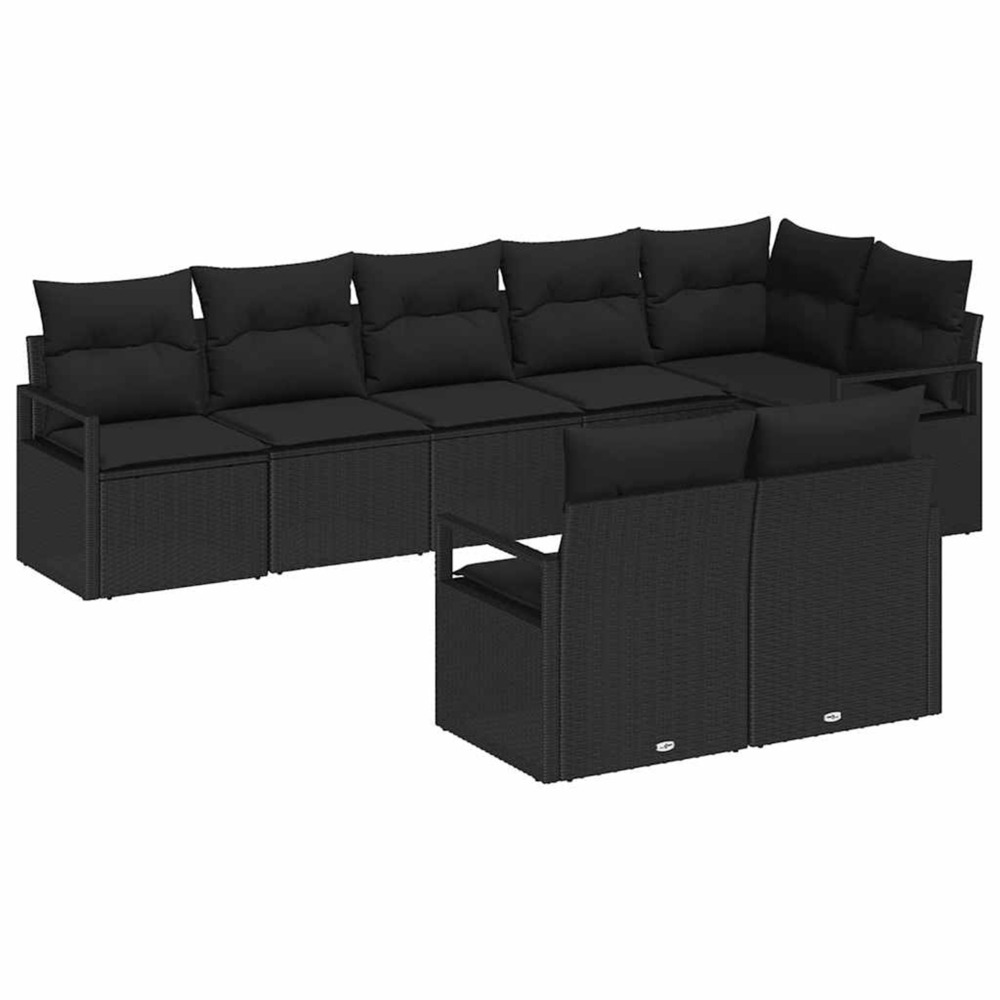 Ensemble de canapé de jardin avec coussin 8 pcs noir polyrotin