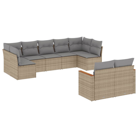 Salon de jardin avec coussins 9 pcs beige résine tressée