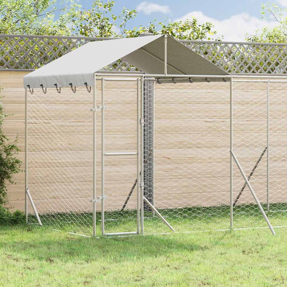 Chenil extérieur pour chien en acier galvanisé avec toit pour jardin 6x2x2,5 m