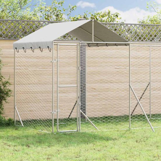 Chenil extérieur pour chien en acier galvanisé avec toit pour jardin 6x2x2,5 m