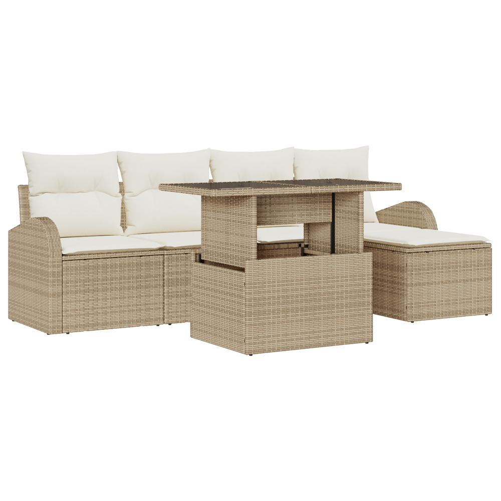 Ensemble de canapés de jardin 6 pièces avec coussins beige rattan polyéthylène