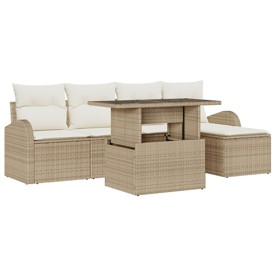 Ensemble de canapés de jardin 6 pièces avec coussins beige rattan polyéthylène
