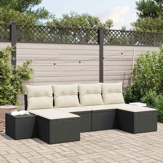 Ensemble de canapé de jardin 4 pcs noir et crème polyrotin