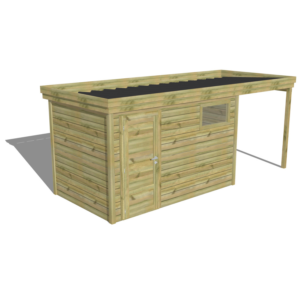 Abri de jardin bois pin traité autoclave 27mm - 5,44x2,14m / 12m2 - bac acier - abri français
