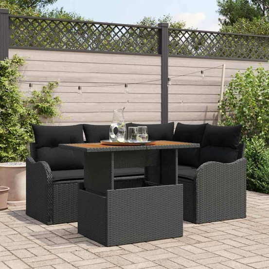 Ensemble de canapé de jardin 5 pcs noir poly rotin