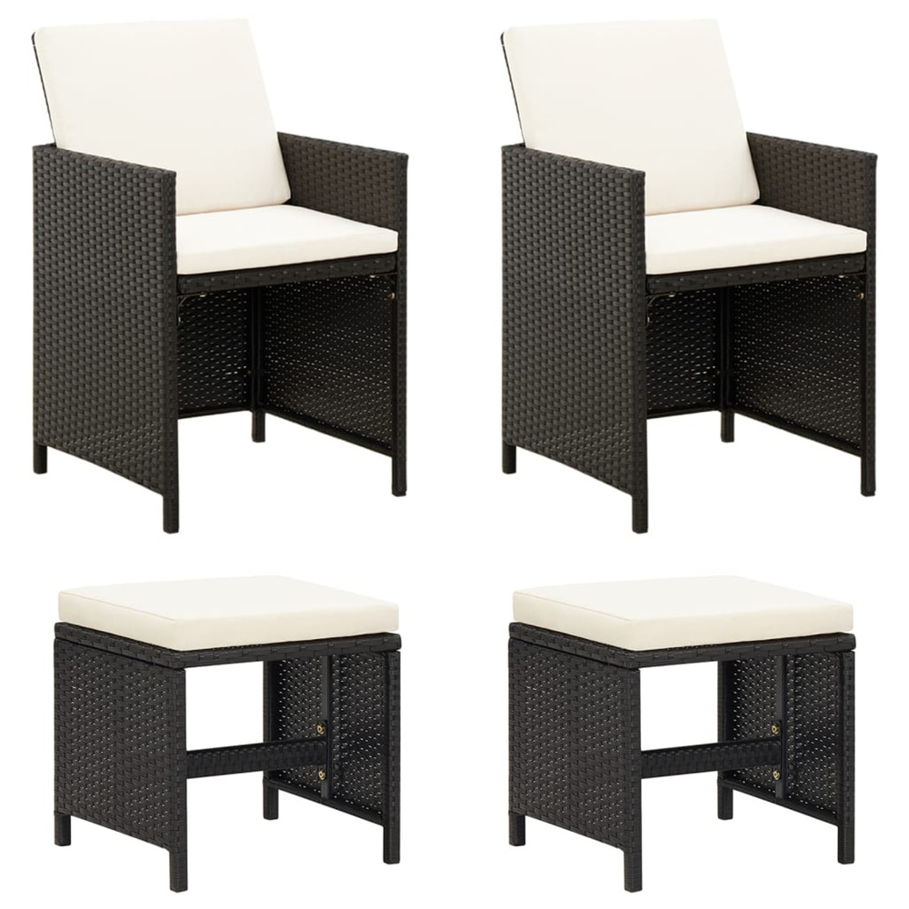 Jeu de chaise et tabouret de jardin 4 pcs résine tressée noir