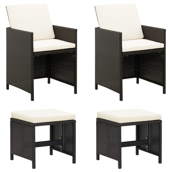Jeu de chaise et tabouret de jardin 4 pcs résine tressée noir