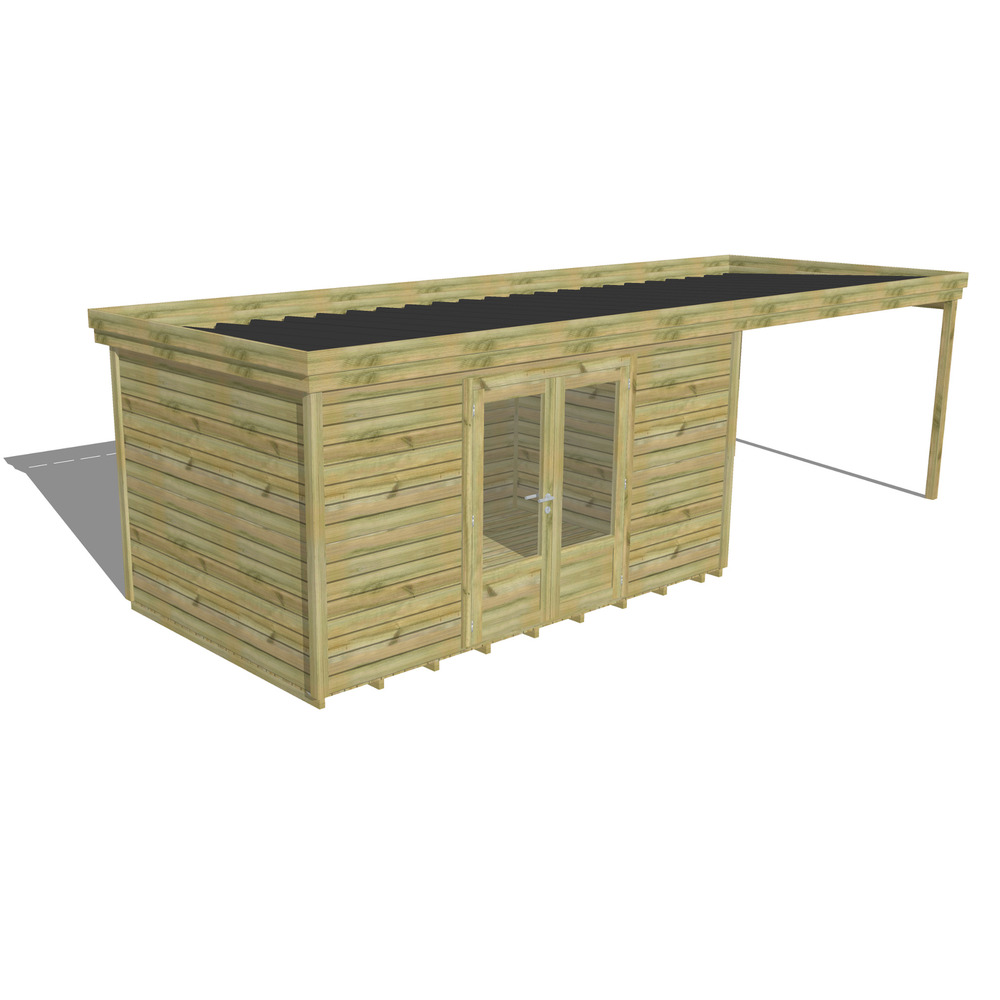 Abri de jardin bois pin traité autoclave 27mm - 7,84x2,64m / 21m2 - bac acier - plancher bois