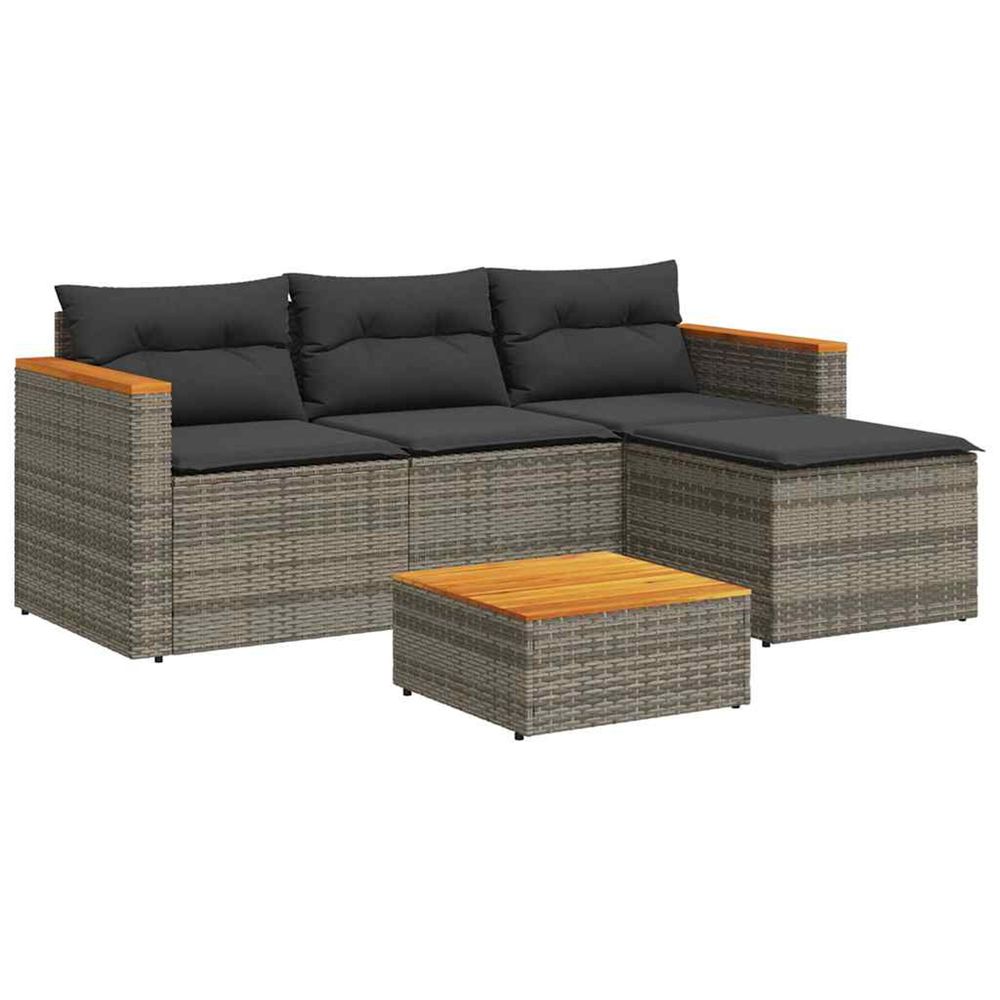 Salon de jardin avec coussins 3 pcs gris résine tressée